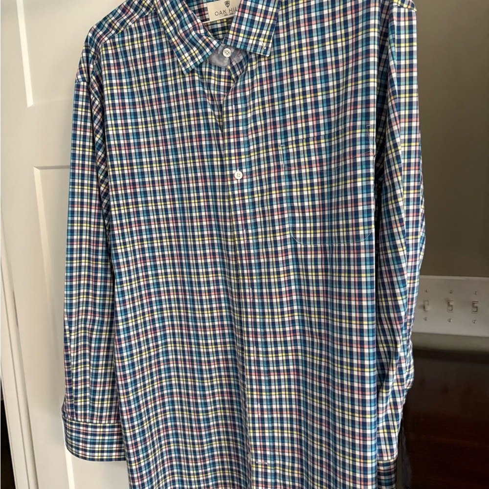 Casual Blue and Green Plaid Button Down Shirt